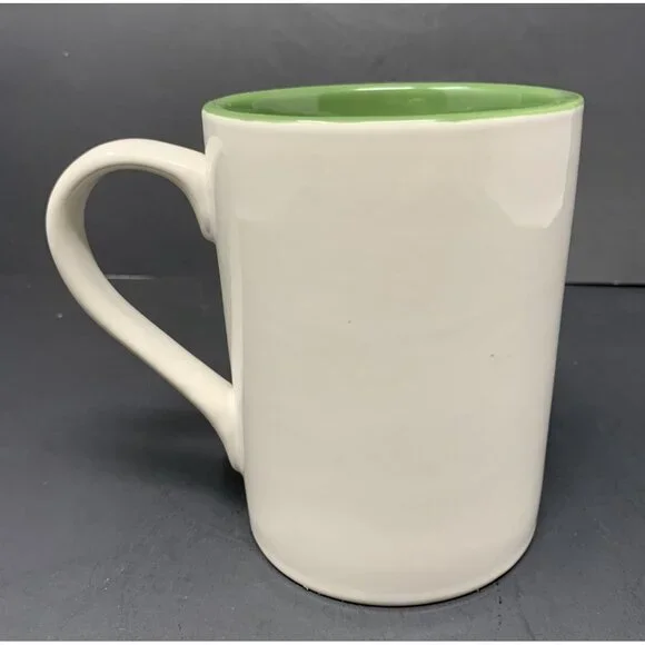 TAG SKIING SNOWMAN HOPE MUG 16 oz Embossed Winter Holiday Xmas Green Interior - Picture 3 of 8